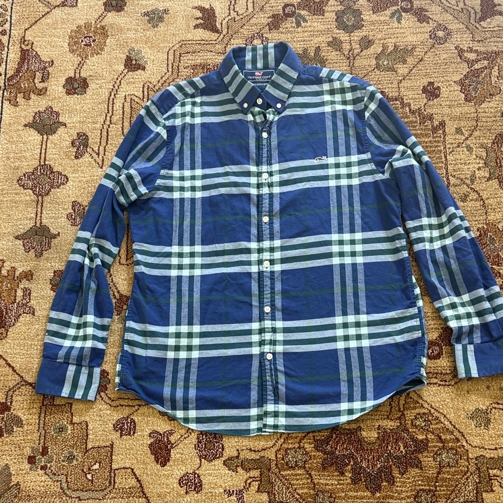 Vineyard Vines men’s slim fit blue plaid flannel shirt large